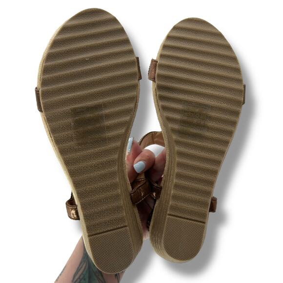 NEW GC Shoes Sandals Size 8 Brown rhinestone Embellished Low Wedge Strappy Boho - Picture 12 of 13